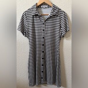 Reformation Size Medium Avely Black & White Gingham Collared Button Mini Dress
